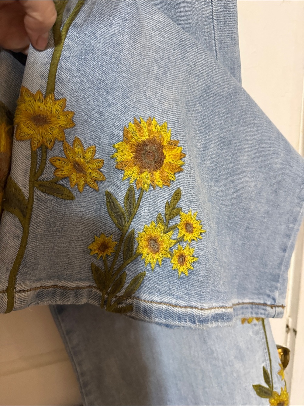 Oli & Hali Light Blue Flare Jeans with Yellow Sunflower Embroidery - Picture 5 of 14